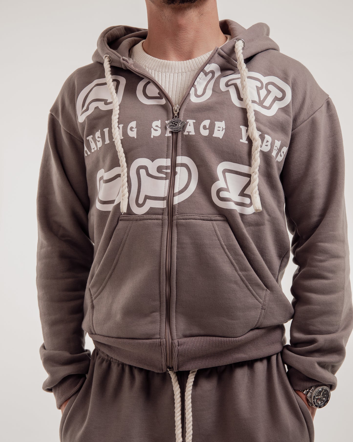 grey csv zip-up hoodie